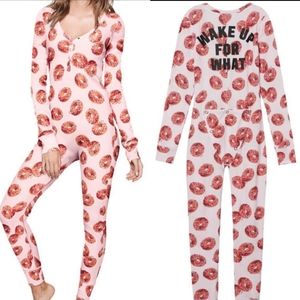 Victoria's Secret PINK Vintage Holiday Waffle Donut Onsie Pajamas NWT